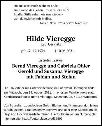 Anzeige von Vieregge Hilde 