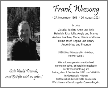 Anzeige von Frank Wassong von  Blickpunkt Euskirchen 
