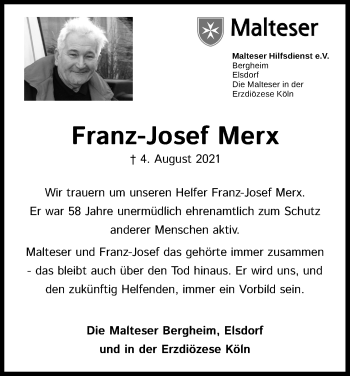 Anzeige von Franz-Josef Merx von Kölner Stadt-Anzeiger / Kölnische Rundschau / Express