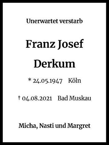 Anzeige von Franz Josef von Kölner Stadt-Anzeiger / Kölnische Rundschau / Express
