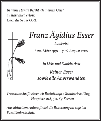 Anzeige von Franz Ägidius Esser von  Werbepost 