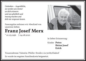 Anzeige von Franz Josef Merx von  Werbepost 