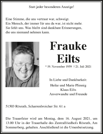 Anzeige von Frauke Eilts von  Bergisches Handelsblatt 