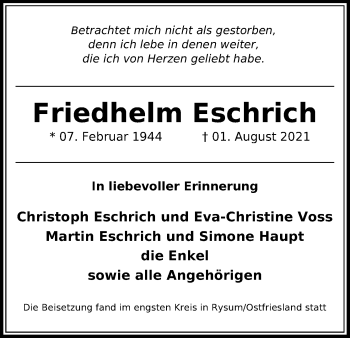 Anzeige von Friedhelm Eschrich von Kölner Stadt-Anzeiger / Kölnische Rundschau / Express