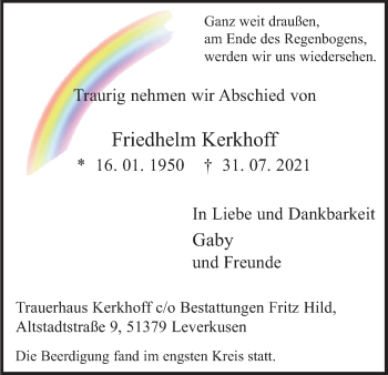 Anzeige von Friedhelm Kerkhoff von Kölner Stadt-Anzeiger / Kölnische Rundschau / Express