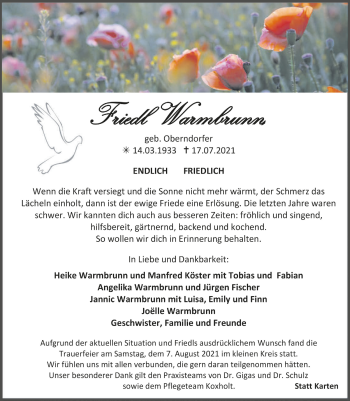Anzeige von Friedl Warmbrunn von  Anzeigen Echo 