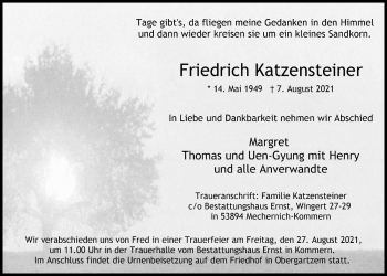 Anzeige von Friedrich Katzensteiner von  Blickpunkt Euskirchen 