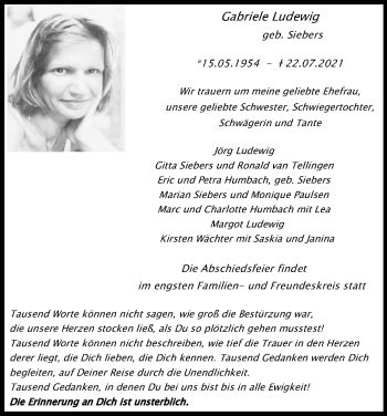 Anzeige von Gabriele Ludewig von Kölner Stadt-Anzeiger / Kölnische Rundschau / Express