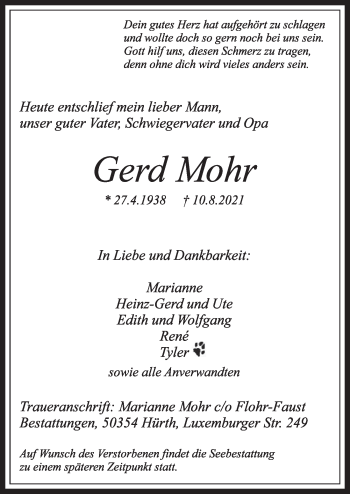 Anzeige von Gerd Mohr von  Wochenende 