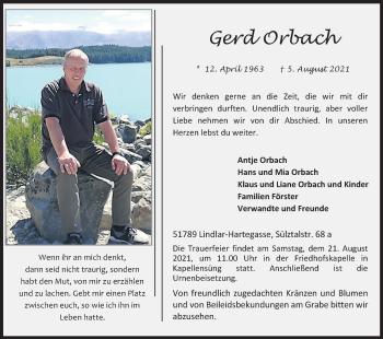 Anzeige von Gerd Orbach von Kölner Stadt-Anzeiger / Kölnische Rundschau / Express