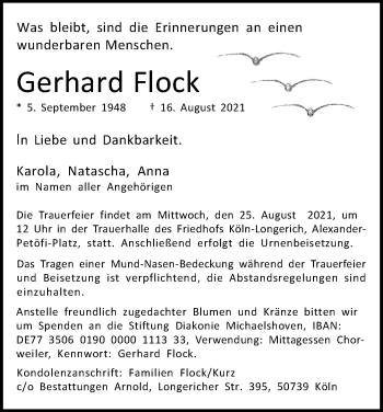 Anzeige von Gerhard Flock von Kölner Stadt-Anzeiger / Kölnische Rundschau / Express