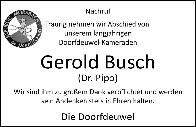  Traueranzeige für Gerold Busch vom 06.08.2021 aus  Lokalanzeiger 