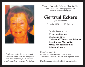 Anzeige von Gertrud Eckers von  Werbepost 