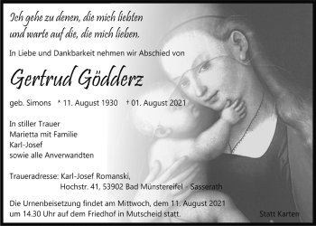 Anzeige von Gertrud Gödderz von  Blickpunkt Euskirchen 