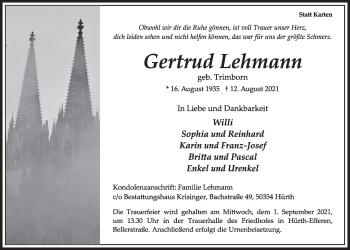 Anzeige von Gertrud Lehmann von  Wochenende 