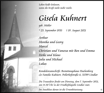 Anzeige von Gisela Kuhnert von  Anzeigen Echo 