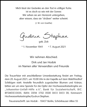 Anzeige von Gudrun Stephan von Kölner Stadt-Anzeiger / Kölnische Rundschau / Express