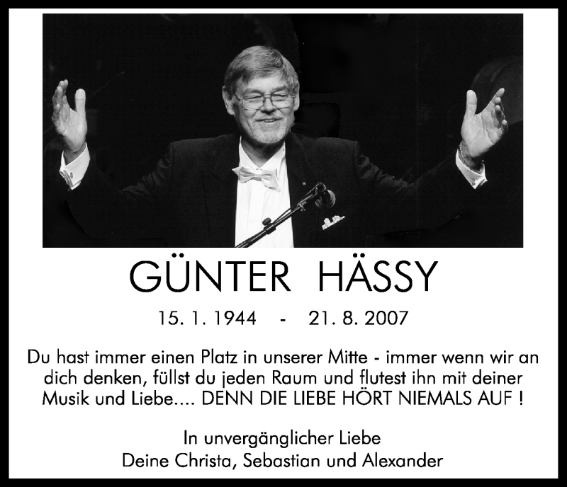  Traueranzeige für Günter Hässy vom 18.07.2023 aus Kölner Stadt-Anzeiger / Kölnische Rundschau / Express