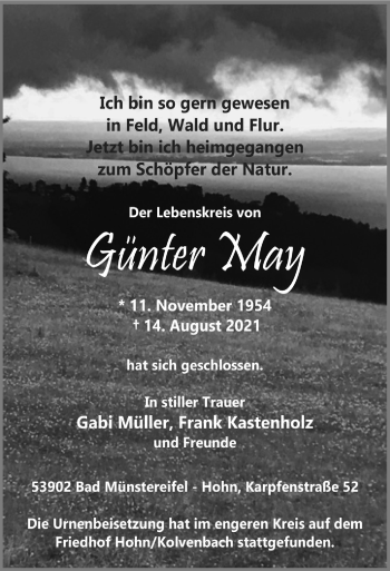 Anzeige von Günter May von  Blickpunkt Euskirchen 