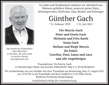 Anzeige von Günther Gach von  Werbepost 