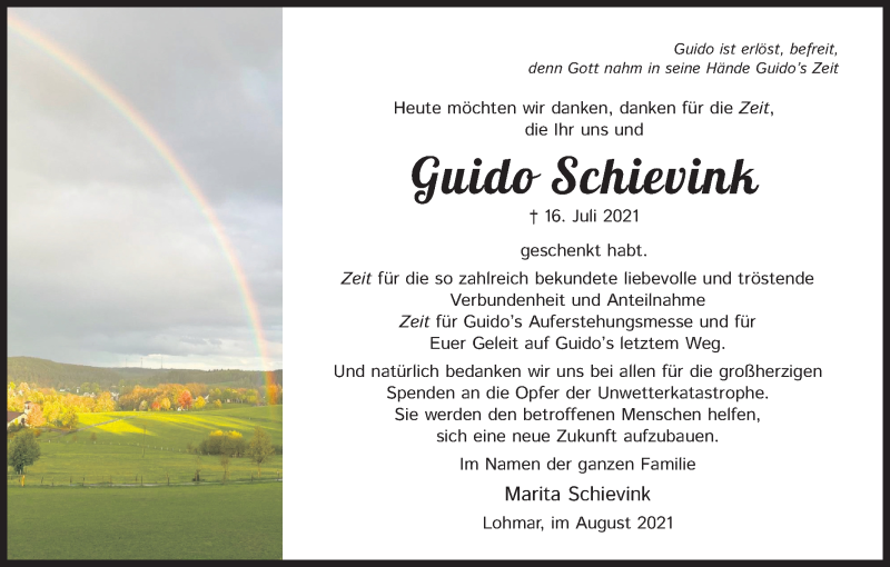  Traueranzeige für Guido Schievink vom 14.08.2021 aus Kölner Stadt-Anzeiger / Kölnische Rundschau / Express