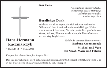 Anzeige von Hans-Hermann Kaczmarczyk von  Werbepost 