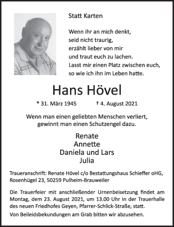 Anzeige von Hans Hövel von  Wochenende 