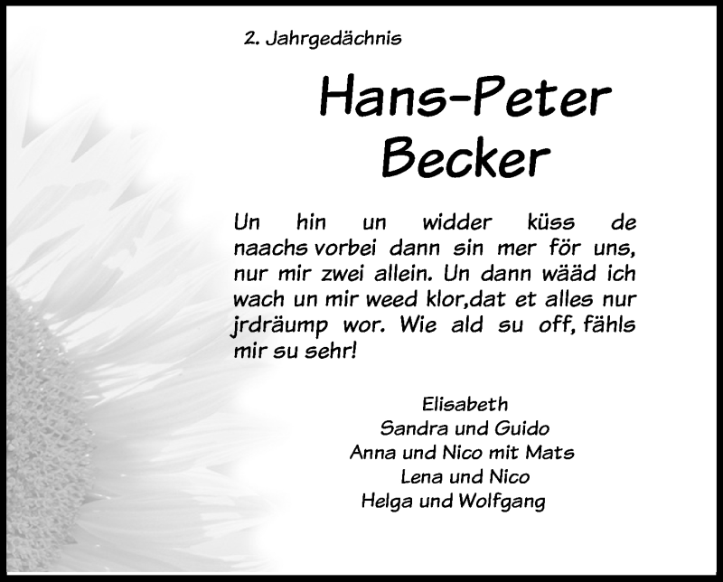  Traueranzeige für Hans-Peter Becker vom 18.07.2023 aus Kölner Stadt-Anzeiger / Kölnische Rundschau / Express