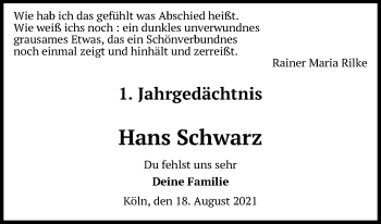 Anzeige von Hans Schwarz von Kölner Stadt-Anzeiger / Kölnische Rundschau / Express