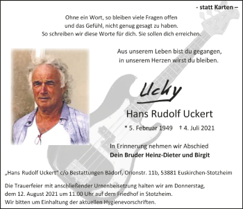 Anzeige von Hans Rudolf Uckert von  Blickpunkt Euskirchen 