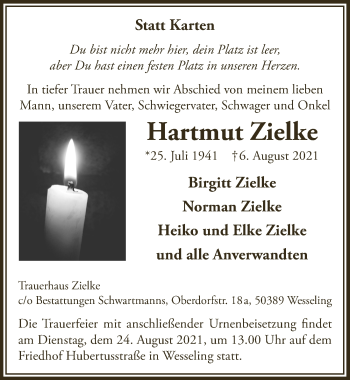 Anzeige von Hartmut Zielke von  Schlossbote/Werbekurier 
