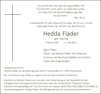 Anzeige von Hedda Flader von  Blickpunkt Euskirchen 