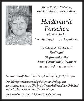 Anzeige von Heidemarie Porschen von  Werbepost 