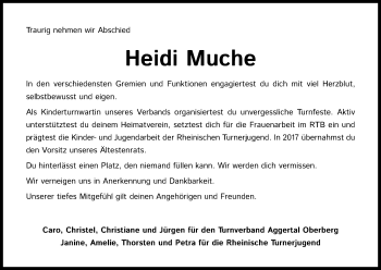 Anzeige von Heidi Muche von Kölner Stadt-Anzeiger / Kölnische Rundschau / Express