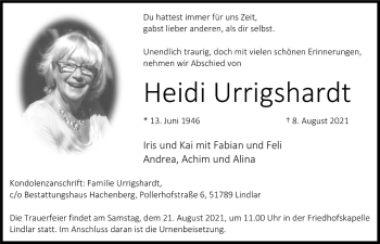 Anzeige von Heidi Urrigshardt von  Anzeigen Echo 
