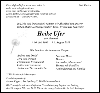 Anzeige von Heike Ufer von  Anzeigen Echo 