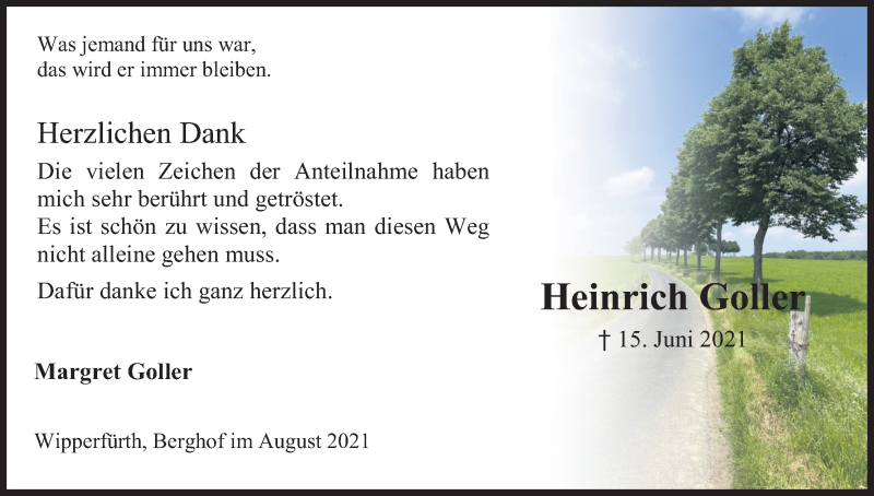  Traueranzeige für Heinrich Goller vom 07.08.2021 aus Kölner Stadt-Anzeiger / Kölnische Rundschau / Express