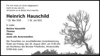Anzeige von Heinrich Hauschild von Kölner Stadt-Anzeiger / Kölnische Rundschau / Express