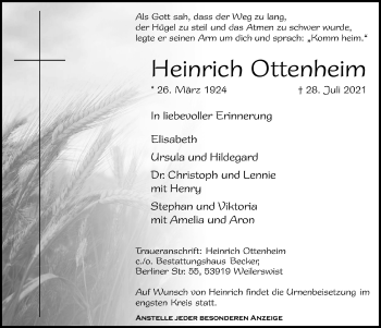 Anzeige von Heinrich Ottenheim von  Blickpunkt Euskirchen 