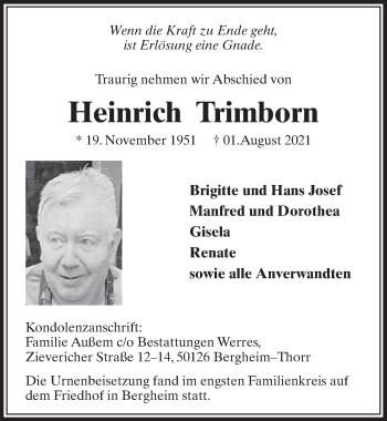 Anzeige von Heinrich Trimborn von  Werbepost 