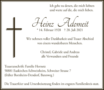 Anzeige von Heinz Adomeit von  Schaufenster/Blickpunkt 