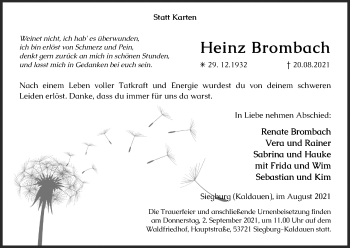 Anzeige von Heinz Brombach von Kölner Stadt-Anzeiger / Kölnische Rundschau / Express