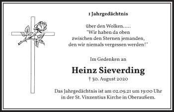 Anzeige von Heinz Sieverding von  Werbepost 