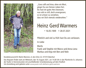 Anzeige von Heinz Gerd Warmers von  Bergisches Handelsblatt 