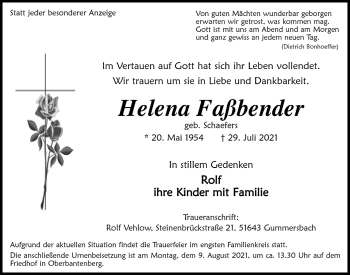 Anzeige von Helena Faßbender von  Anzeigen Echo  Lokalanzeiger 