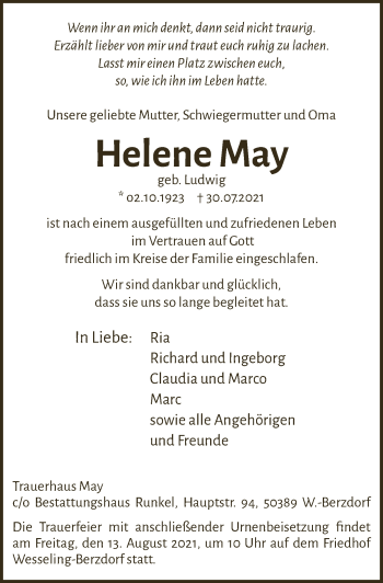 Anzeige von Helene May von  Schlossbote/Werbekurier 