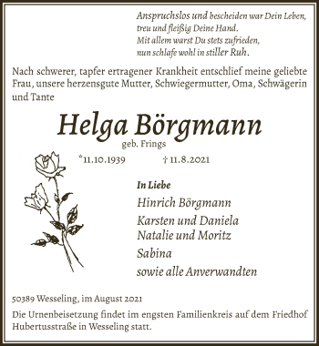 Anzeige von Helga Börgmann von  Schlossbote/Werbekurier 