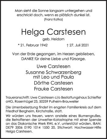Anzeige von Helga Carstesen von  Werbepost 