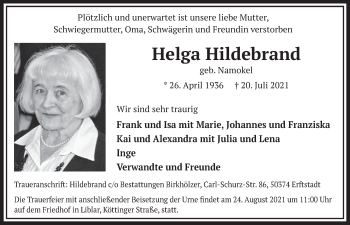 Anzeige von Helga Hildebrand von  Werbepost 