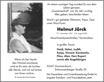 Anzeige von Helmut Jörck von  Anzeigen Echo 